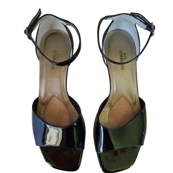 ROS HOMMERSON Black Patent Ankle Strap Shoe 7.5W - Picture 2 of 5